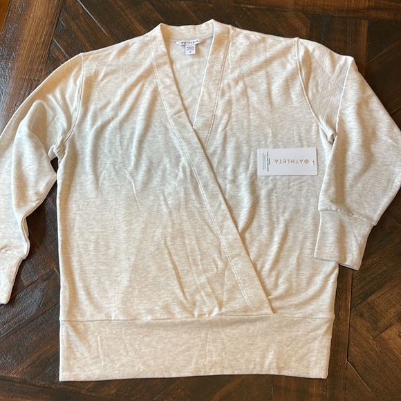 NWT Athleta Purana V Neck Wrap Sweatshirt Sz M Toasted Brown Heather $79 - Picture 4 of 8